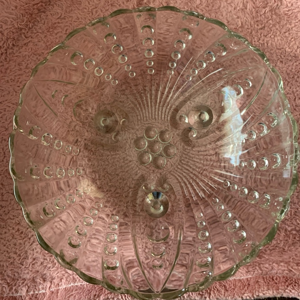 Vintage Anchor‎ Hocking Clear Glass Bubble & Swirl Tri Footed Serving Bowl 8.5"